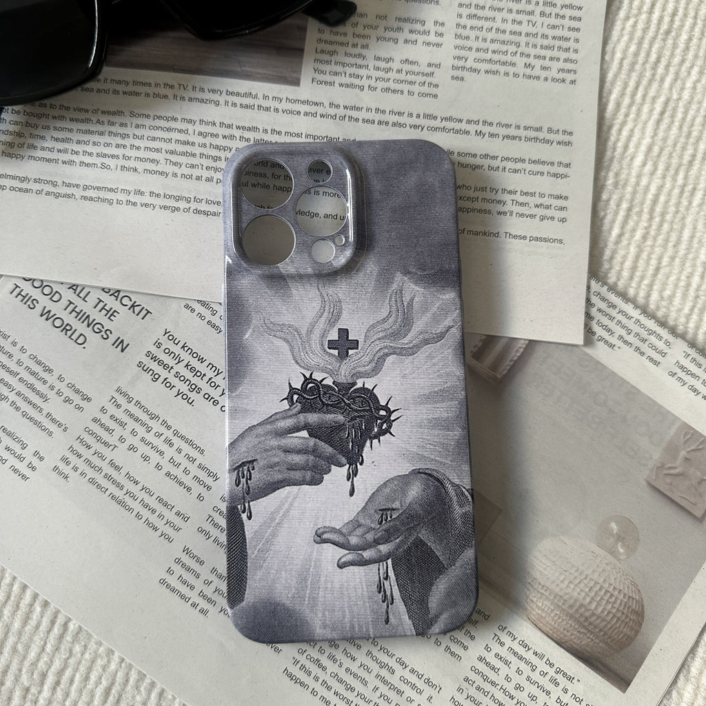 Christianartworkshop Funda para teléfono monocromática con el Sagrado Corazón y la Corona de Espinas - image 3