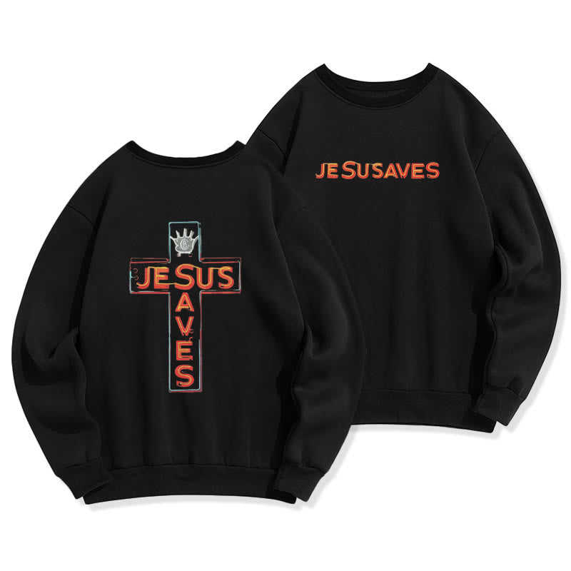 Christianartworkshop Sudadera de poliéster con forro polar con estampado de la cruz "Jesús salva" y declaración de fe. - Negro - 2XL - image 0