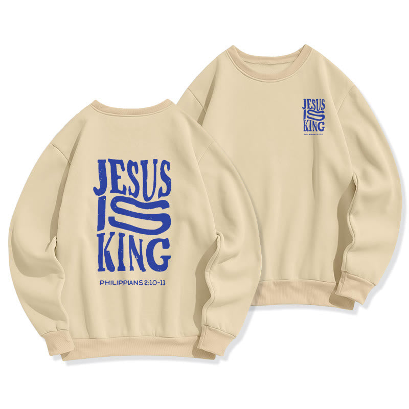 Christianartworkshop Sudadera de poliéster con forro polar y estampado "Jesús es Rey", estilo urbano atrevido. - Beige - 2XL - image 0