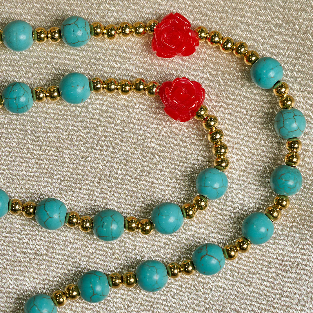Christianartworkshop Elegante rosario de rosas rojas y azules con cuentas turquesas: bendecido por la Virgen María y San Benito. - image 9