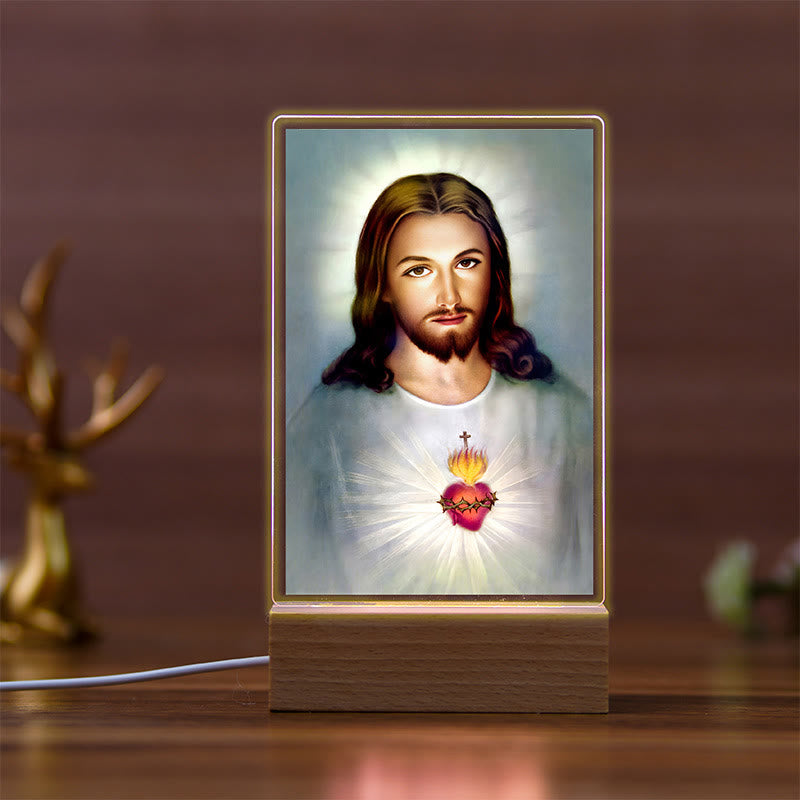 Christianartworkshop Icono de los Santos con base de madera de haya, luz nocturna del fiel guardián - D - image 3