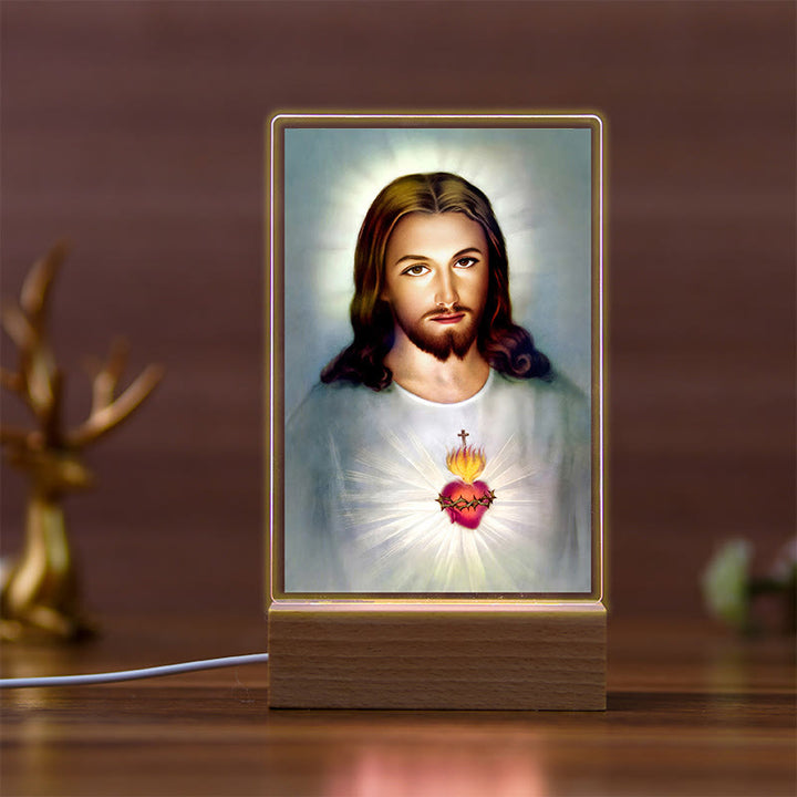 Christianartworkshop Icono de los Santos con base de madera de haya, luz nocturna del fiel guardián - D - image 3