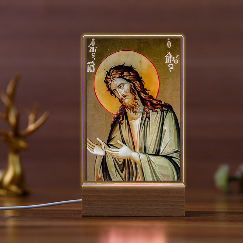 Christianartworkshop Icono de los Santos con base de madera de haya, luz nocturna del fiel guardián - F - image 5