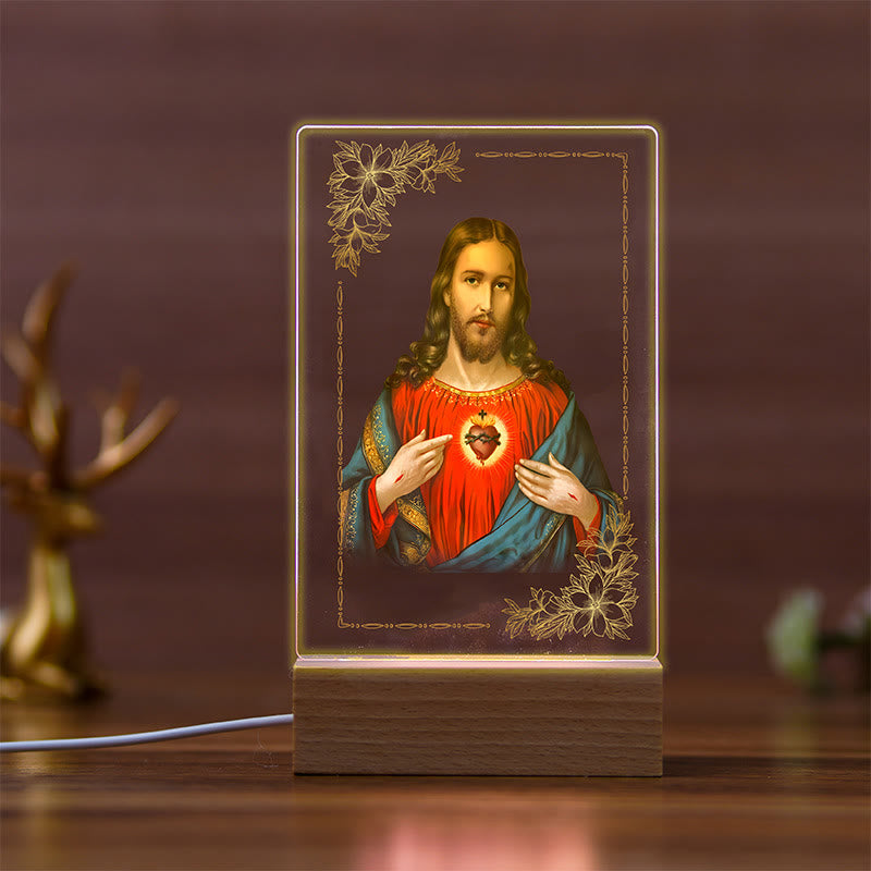Christianartworkshop Icono de los Santos con base de madera de haya, luz nocturna del fiel guardián - H - image 7