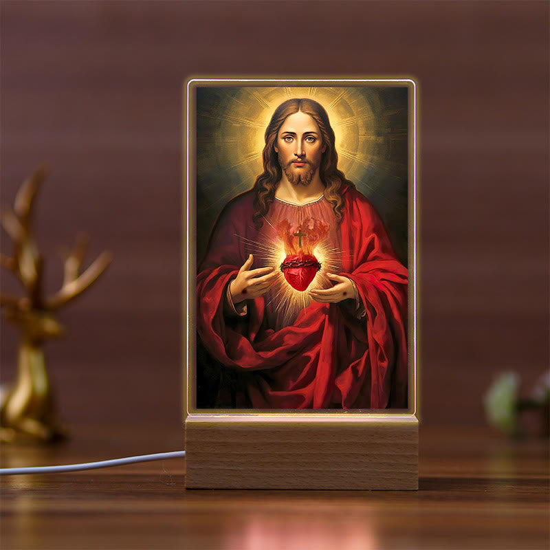 Christianartworkshop Icono de los Santos con base de madera de haya, luz nocturna del fiel guardián - I - image 8