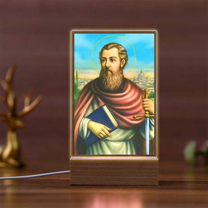 Christianartworkshop Icono de los Santos con base de madera de haya, luz nocturna del fiel guardián - B - image 1