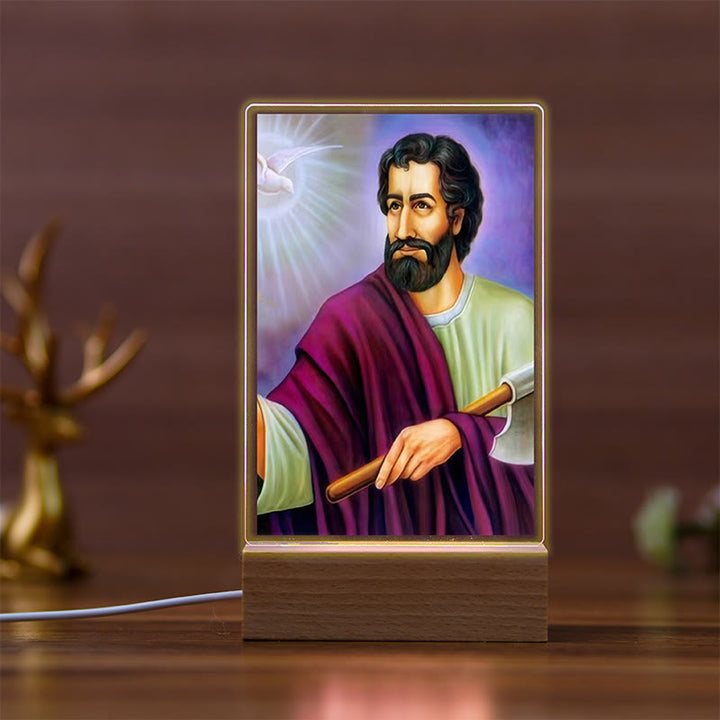 Christianartworkshop Lámpara de noche religiosa Daily Faith Resonant con iconos sagrados y base de haya. - D - image 3