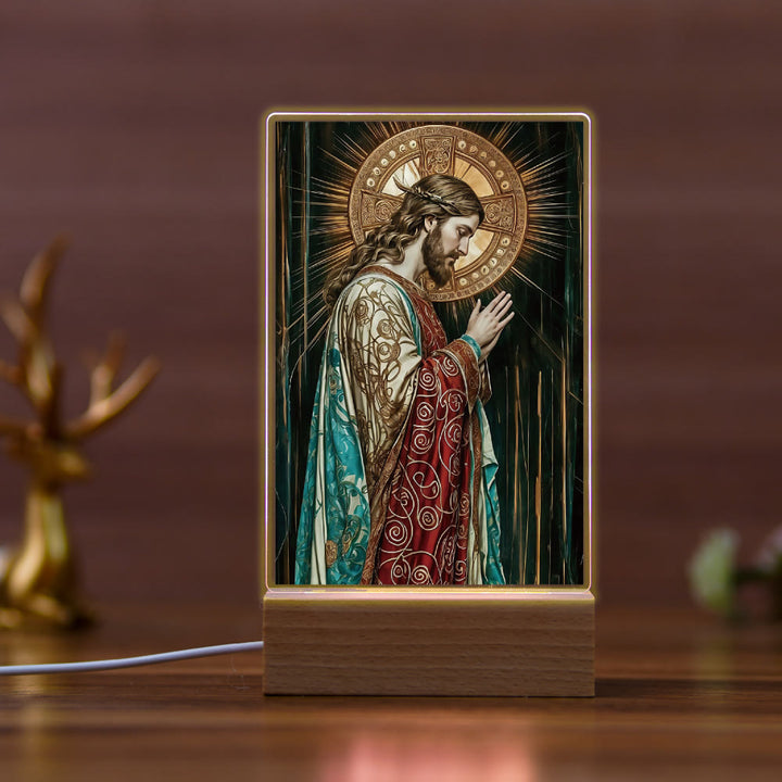 Christianartworkshop Icono religioso de Jesús con escena de sanación, luz nocturna: arte y belleza natural. - A - image 0