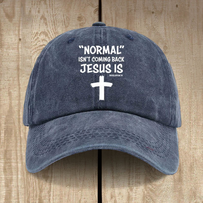 Christianartworkshop Gorra unisex de algodón desgastado con el mensaje "Jesús regresa" - Azul marino - image 4