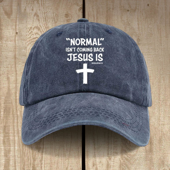 Christianartworkshop Gorra unisex de algodón desgastado con el mensaje "Jesús regresa" - Azul marino - image 4