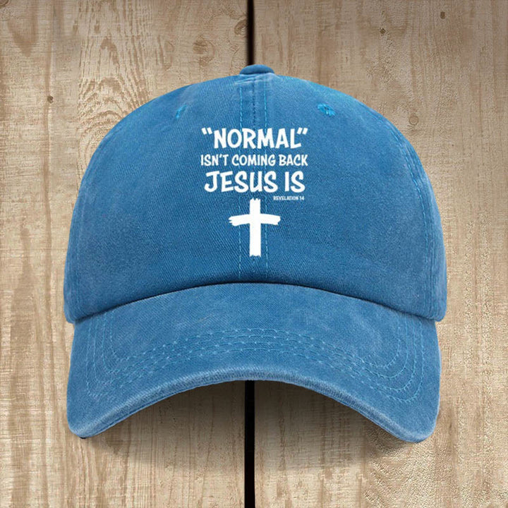 Christianartworkshop Gorra unisex de algodón desgastado con el mensaje "Jesús regresa" - Azul real - image 13