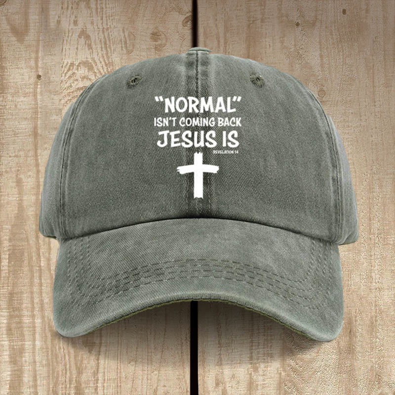 Christianartworkshop Gorra unisex de algodón desgastado con el mensaje "Jesús regresa" - Verde grisáceo - image 6