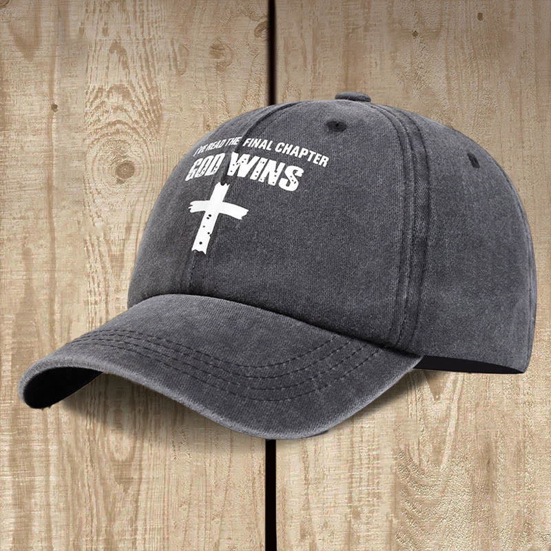 Christianartworkshop Gorro unisex de algodón lavado con efecto desgastado "God Wins" - image 2
