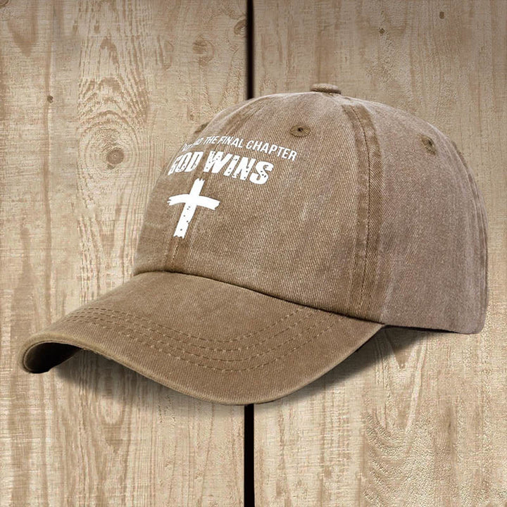 Christianartworkshop Gorro unisex de algodón lavado con efecto desgastado "God Wins" - Caqui - image 7