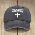 Christianartworkshop Gorro unisex de algodón lavado con efecto desgastado "God Wins" - Gris oscuro - image 0