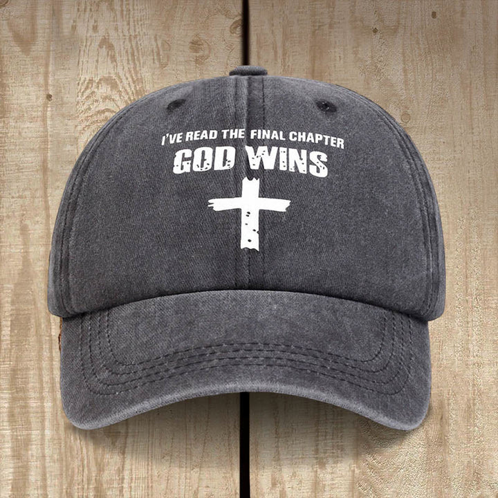 Christianartworkshop Gorro unisex de algodón lavado con efecto desgastado "God Wins" - Gris oscuro - image 0