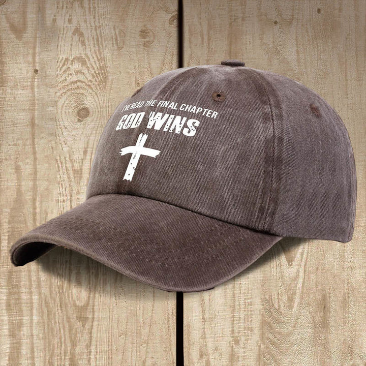 Christianartworkshop Gorro unisex de algodón lavado con efecto desgastado "God Wins" - Marrón - image 4