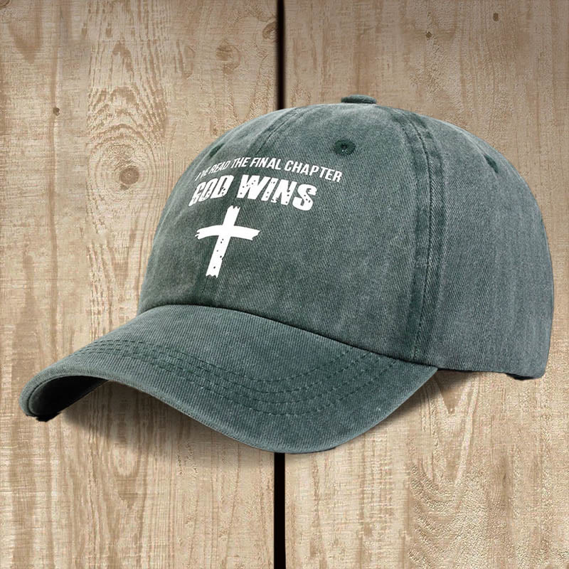 Christianartworkshop Gorro unisex de algodón lavado con efecto desgastado "God Wins" - Verde - image 5