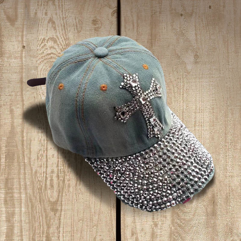 Christianartworkshop Gorra de béisbol Faith Sparkles con cruz de cristal para creyentes con estilo. - Azul vaquero claro - image 1