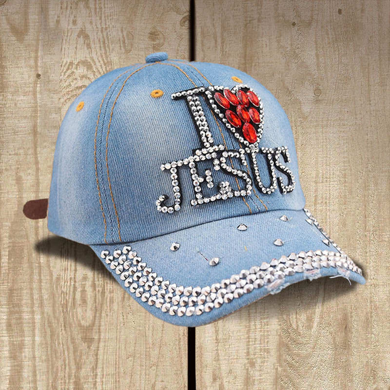 Christianartworkshop Gorra de béisbol "Amo a Jesús" para corazones devotos: Irradia amor por Cristo. - Azul vaquero claro - image 0