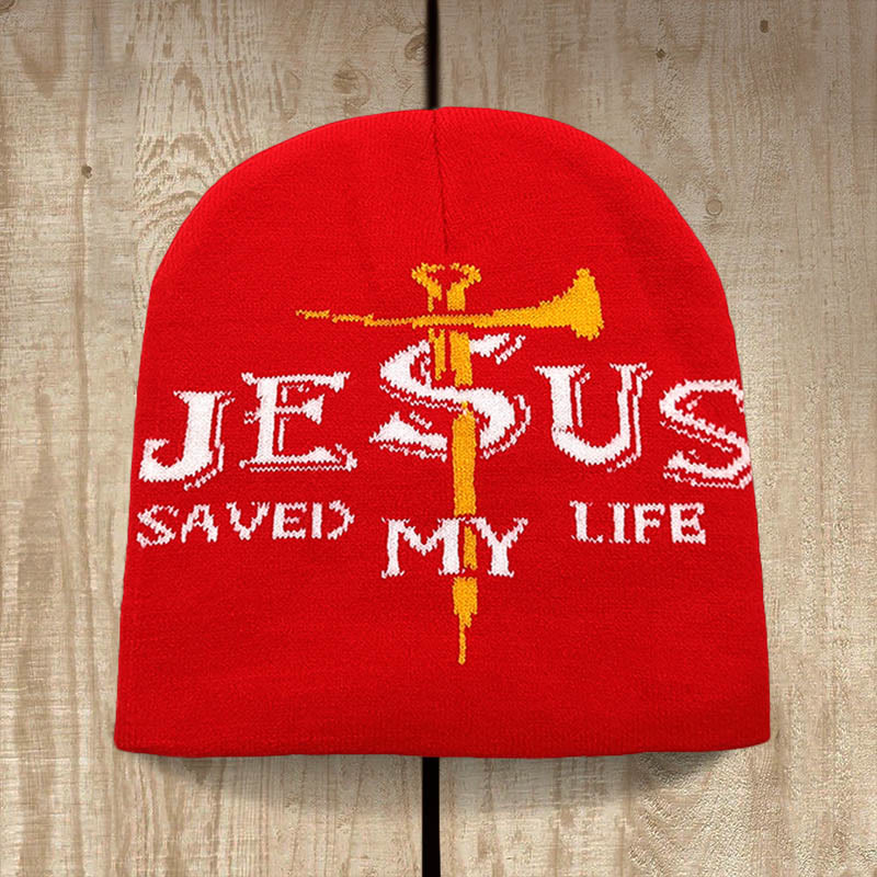 Christianartworkshop Gorro de punto con la frase "Jesús me salvó la vida": Un cálido recordatorio de su gracia. - image 1