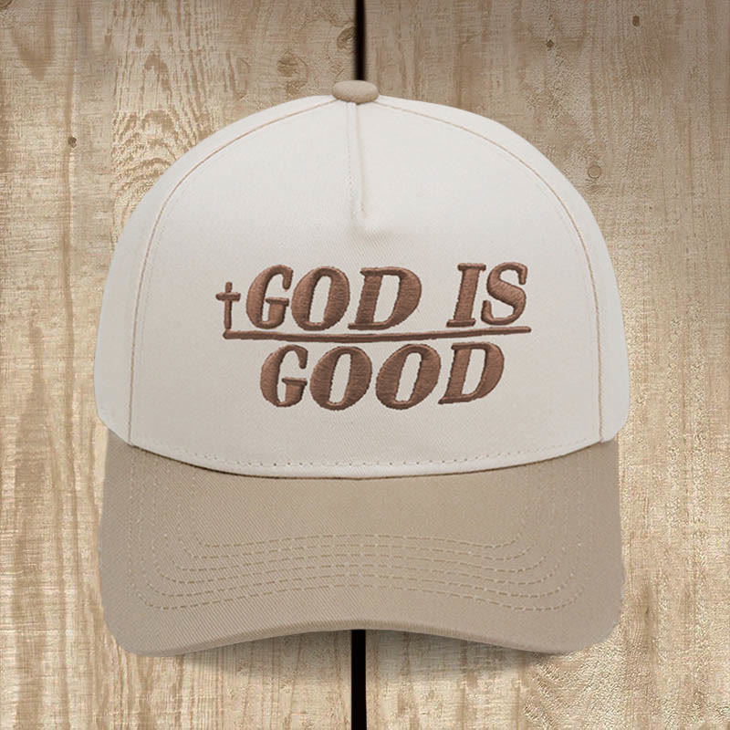 Christianartworkshop Gorra de béisbol bicolor "Dios es bueno": Fe que se lleva con audacia - Caqui - image 0