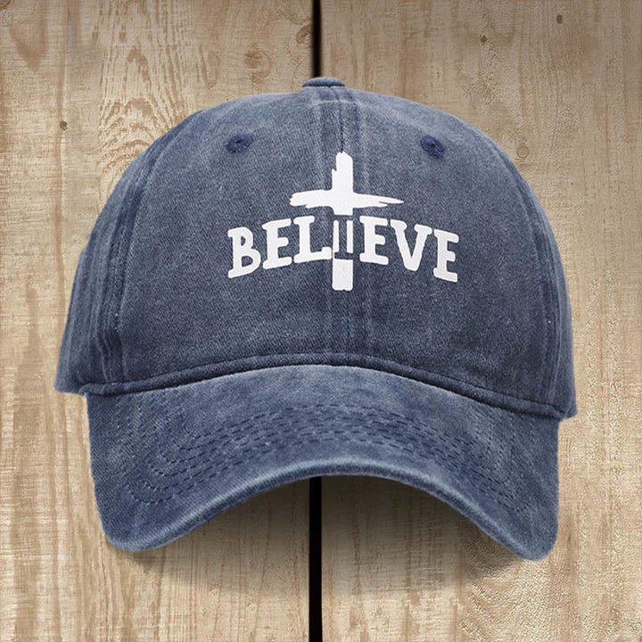 Christianartworkshop Gorra de béisbol "Cree en la Cruz": Fe sobre la duda - Azul marino - image 0