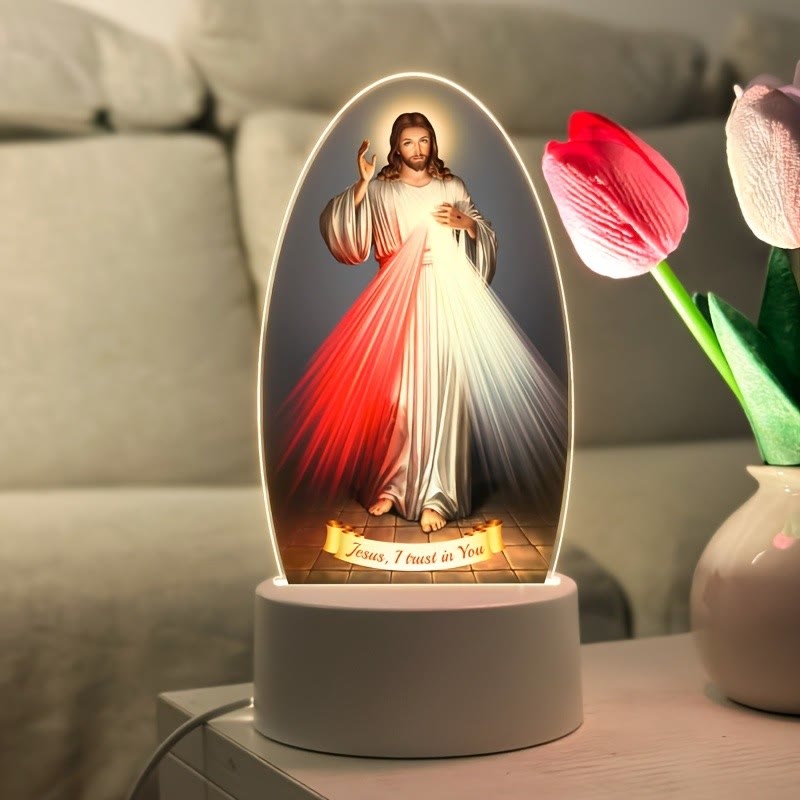 Christianartworkshop Bendición diaria Ovalada Lámpara de noche con escenas sagradas: Halo brillante e iconos sagrados - image 3