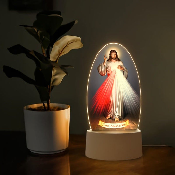Christianartworkshop Bendición diaria Ovalada Lámpara de noche con escenas sagradas: Halo brillante e iconos sagrados - A - image 0