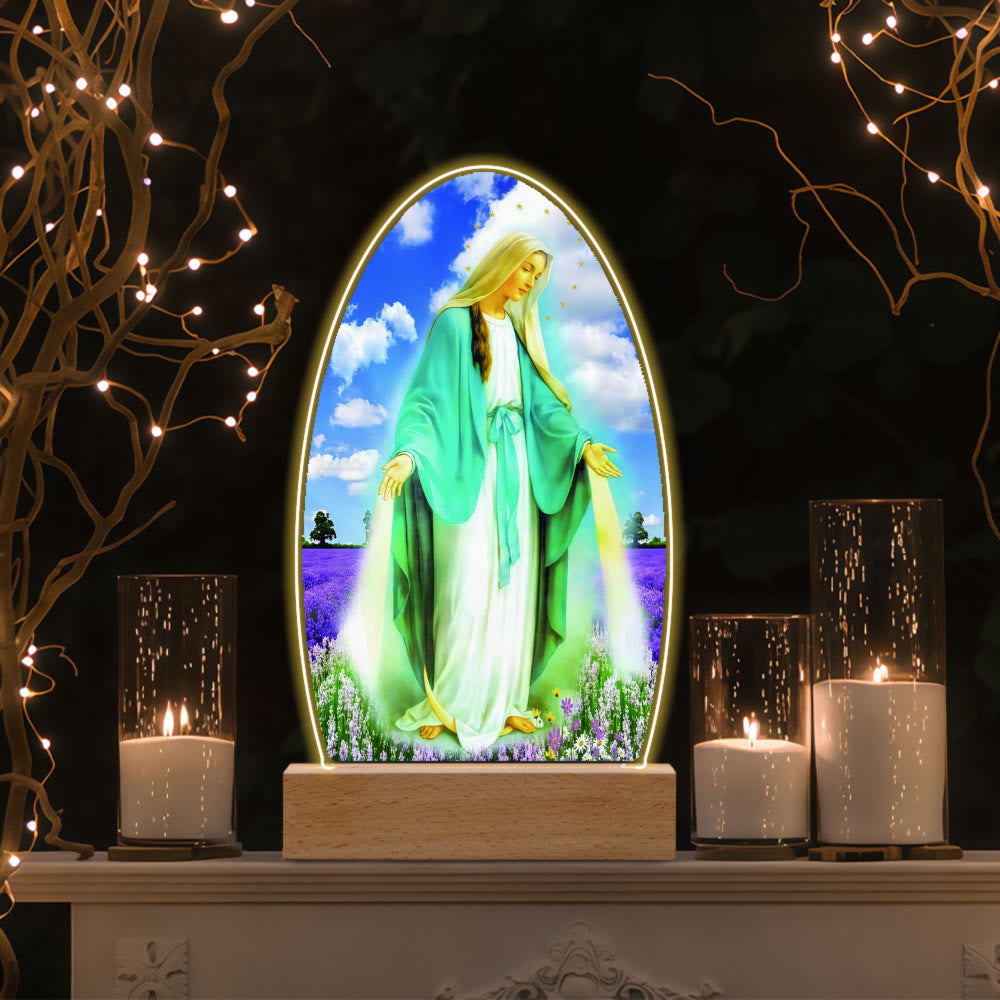 Christianartworkshop Bendición diaria Ovalada Lámpara de noche con escenas sagradas: Halo brillante e iconos sagrados - do - image 10