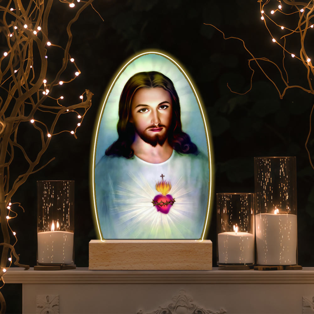 Christianartworkshop Bendición diaria Ovalada Lámpara de noche con escenas sagradas: Halo brillante e iconos sagrados - D - image 11