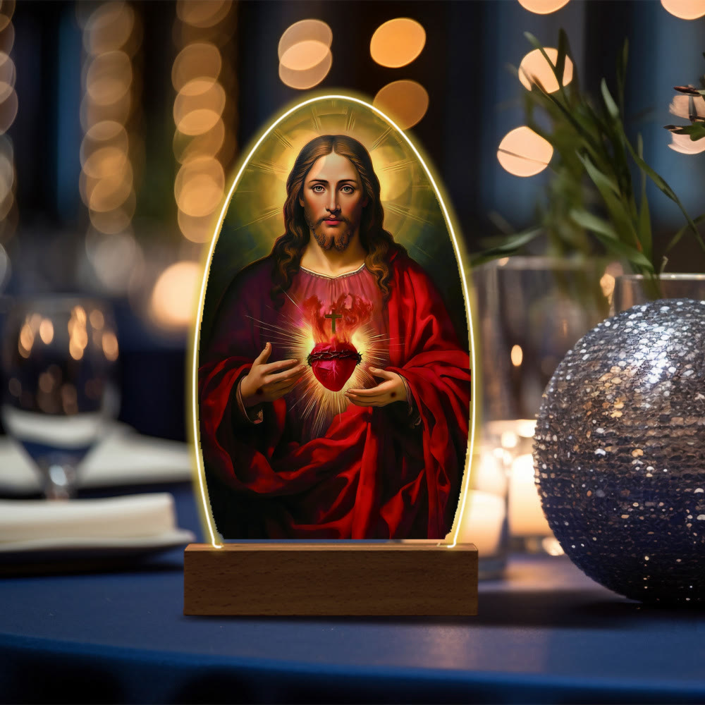 Christianartworkshop Bendición diaria Ovalada Lámpara de noche con escenas sagradas: Halo brillante e iconos sagrados - I - image 16