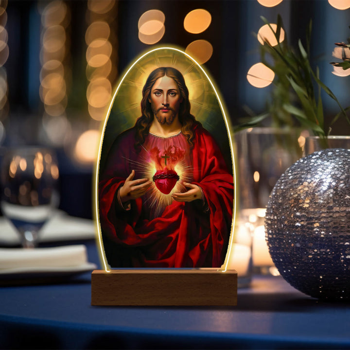 Christianartworkshop Bendición diaria Ovalada Lámpara de noche con escenas sagradas: Halo brillante e iconos sagrados - I - image 16