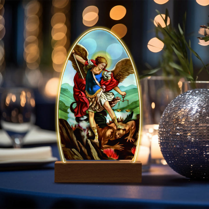 Christianartworkshop Bendición diaria Ovalada Lámpara de noche con escenas sagradas: Halo brillante e iconos sagrados - norte - image 21