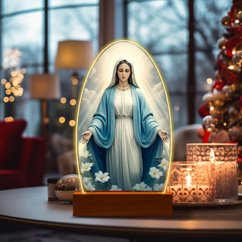 Christianartworkshop Lámpara de noche con la imagen de la Serena Virgen María, de diseño ovalado, para una devoción tranquila. - do - image 6
