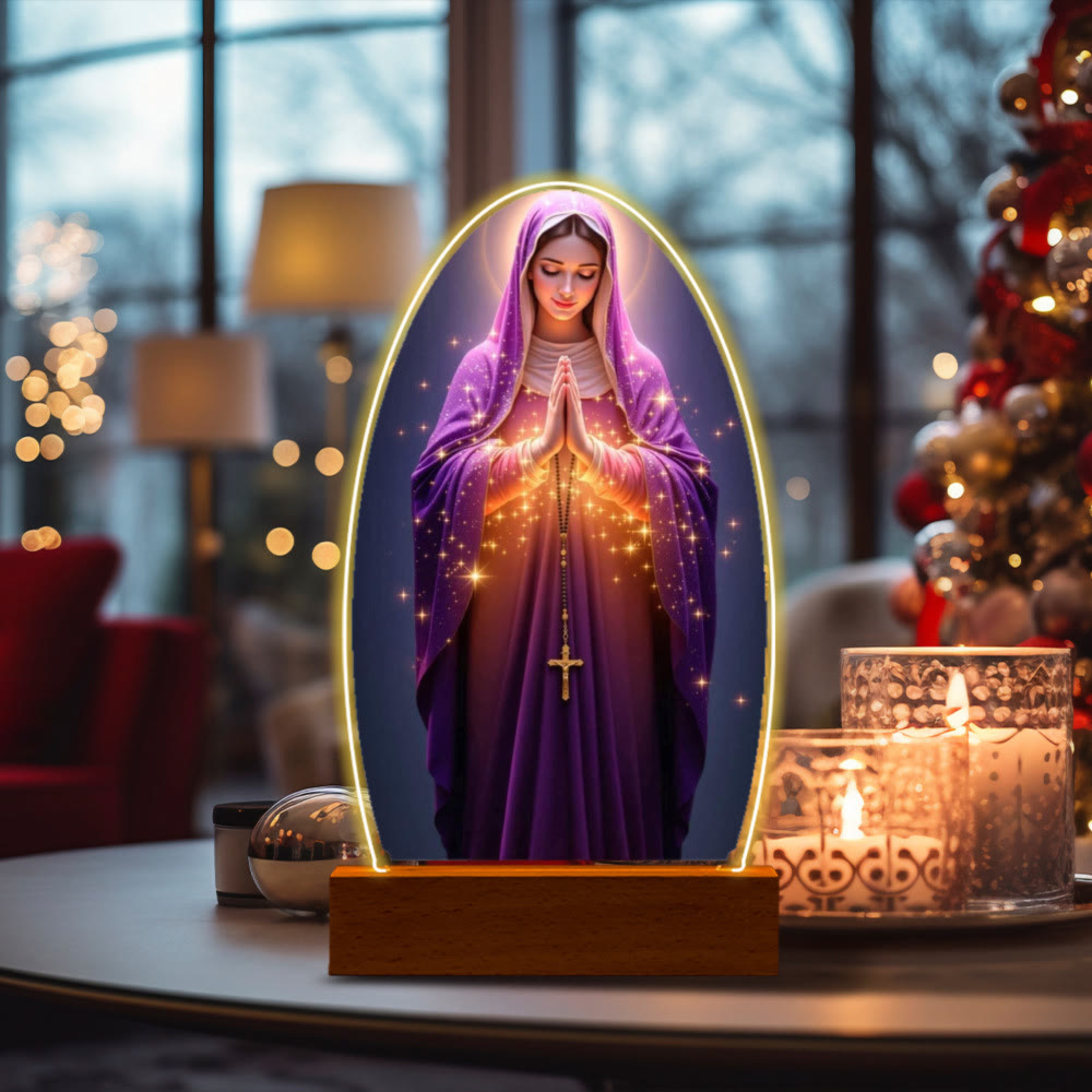 Christianartworkshop Lámpara de noche con la imagen de la Serena Virgen María, de diseño ovalado, para una devoción tranquila. - mi - image 8