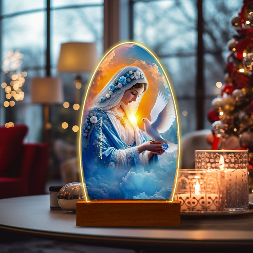 Christianartworkshop Lámpara de noche con la imagen de la Serena Virgen María, de diseño ovalado, para una devoción tranquila. - GRAMO - image 10