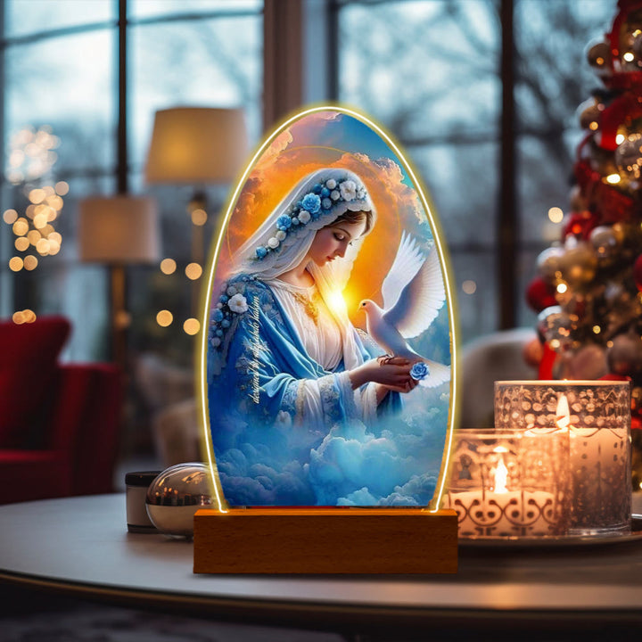 Christianartworkshop Lámpara de noche con la imagen de la Serena Virgen María, de diseño ovalado, para una devoción tranquila. - GRAMO - image 10