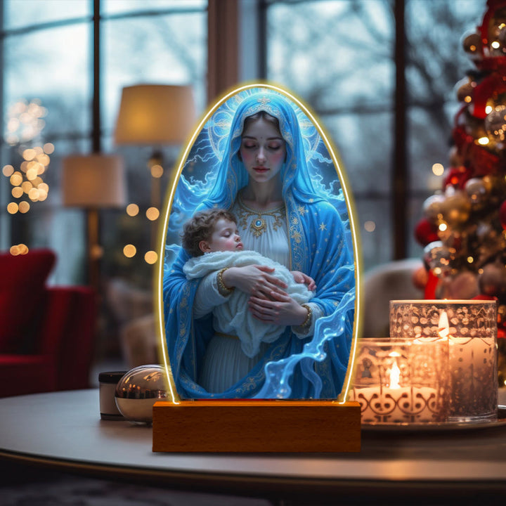 Christianartworkshop Lámpara de noche con la imagen de la Serena Virgen María, de diseño ovalado, para una devoción tranquila. - H - image 11