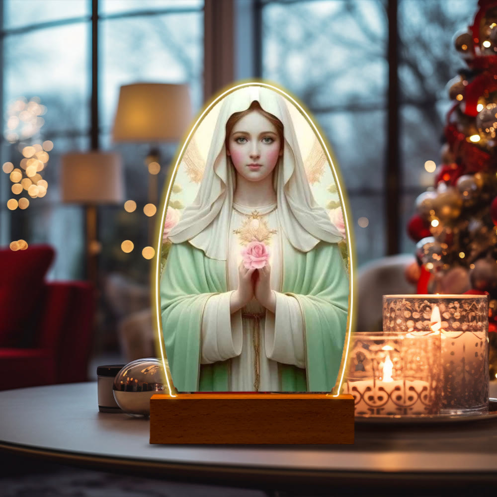Christianartworkshop Lámpara de noche con la imagen de la Serena Virgen María, de diseño ovalado, para una devoción tranquila. - L - image 15