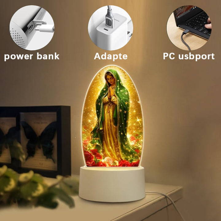 Christianartworkshop Lámpara de noche con la imagen de la Serena Virgen María, de diseño ovalado, para una devoción tranquila. - image 2