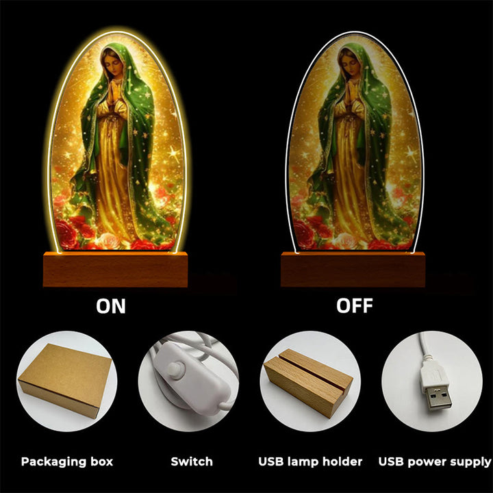 Christianartworkshop Lámpara de noche con la imagen de la Serena Virgen María, de diseño ovalado, para una devoción tranquila. - image 3