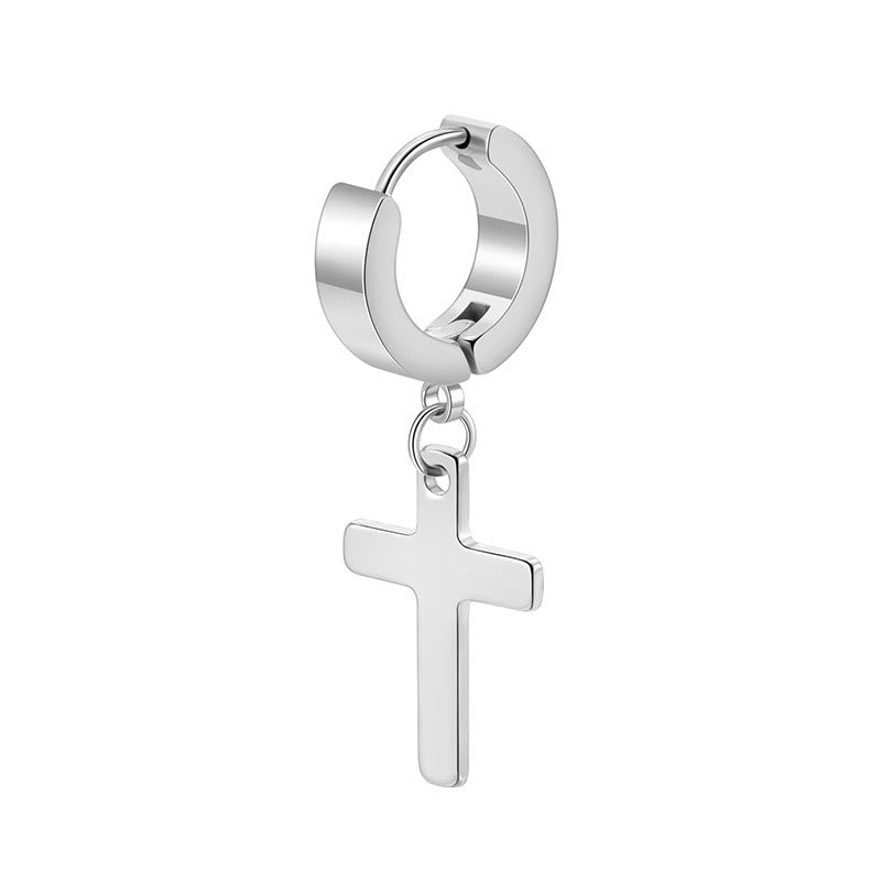 Christianartworkshop Pendientes de aro colgantes con cruz a la moda: joyería moderna y elegante para el día a día. - Pendiente - Plata - image 1
