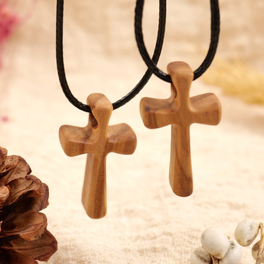 Christianartworkshop Collar con colgante de cruz de madera: Joyería de fe cristiana - Tamaño pequeño - image 0