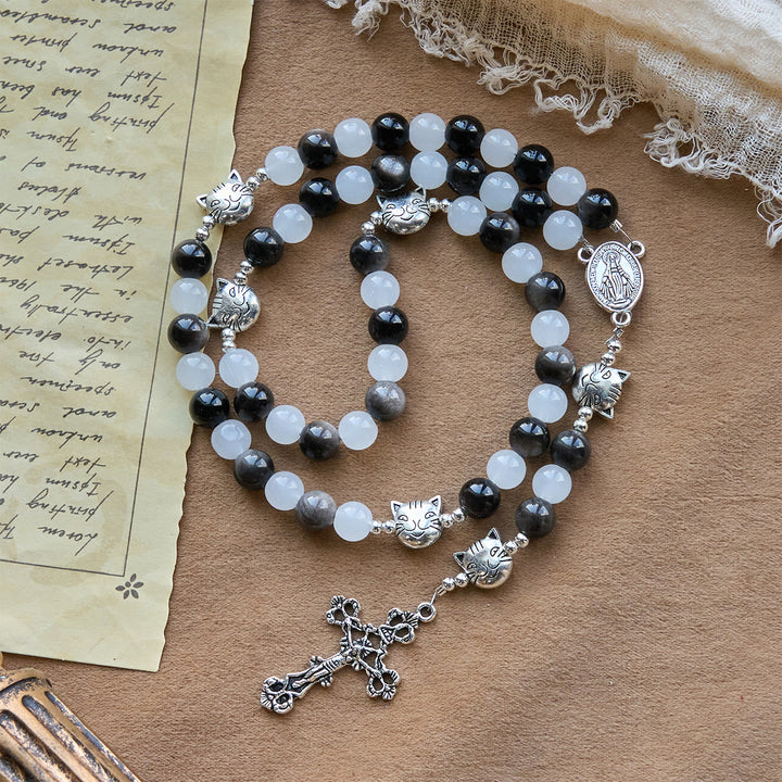 Christianartworkshop Pulsera de cuentas de vaca y gato en blanco y negro, Bendición de Nuestra Señora, Rosario de animales - image 6