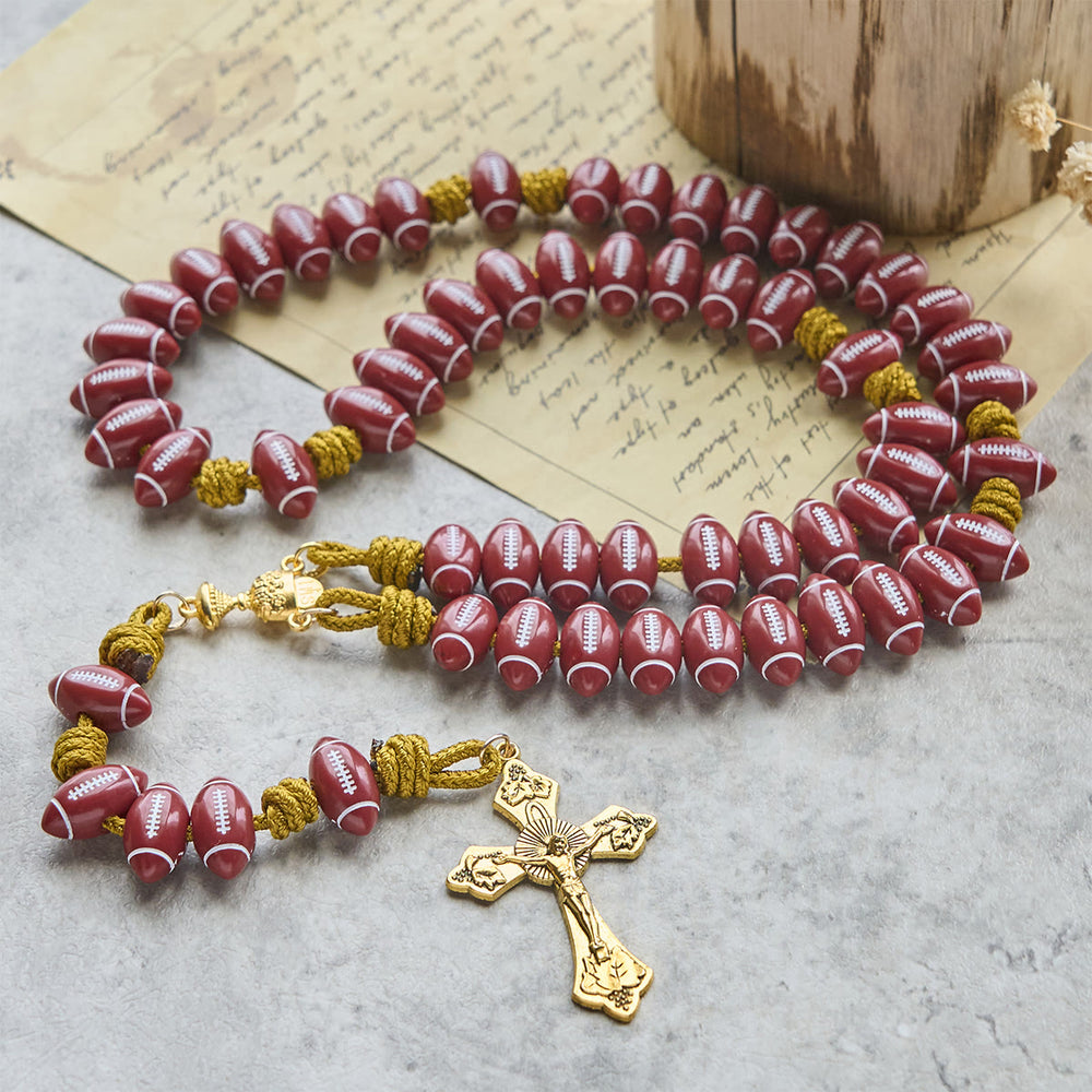 Christianartworkshop Bendición del Santo Grial con Rosario de Fútbol Rojo y Cordón Dorado: Oración para la Fortaleza - image 1