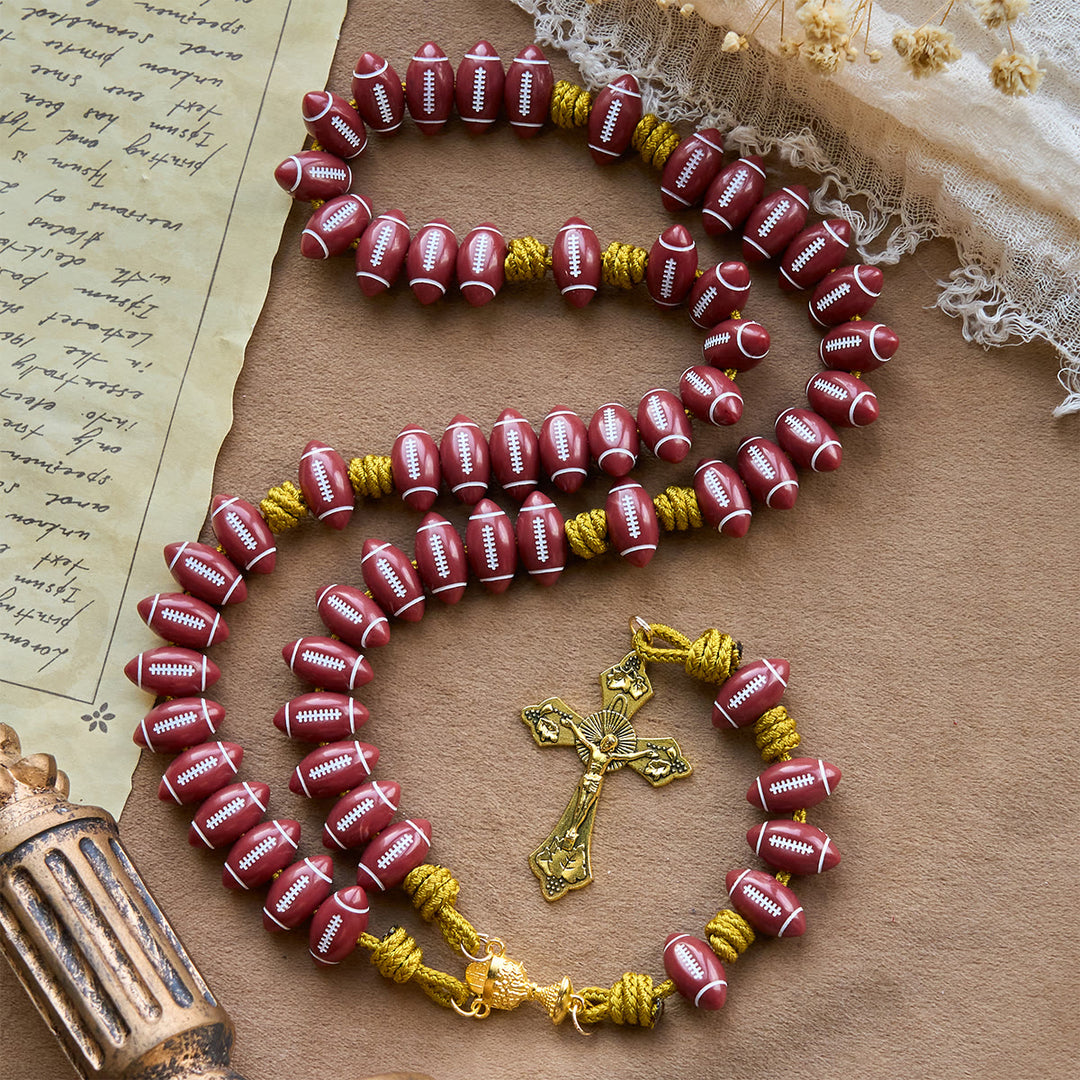 Christianartworkshop Bendición del Santo Grial con Rosario de Fútbol Rojo y Cordón Dorado: Oración para la Fortaleza - Rosario de fútbol - image 0