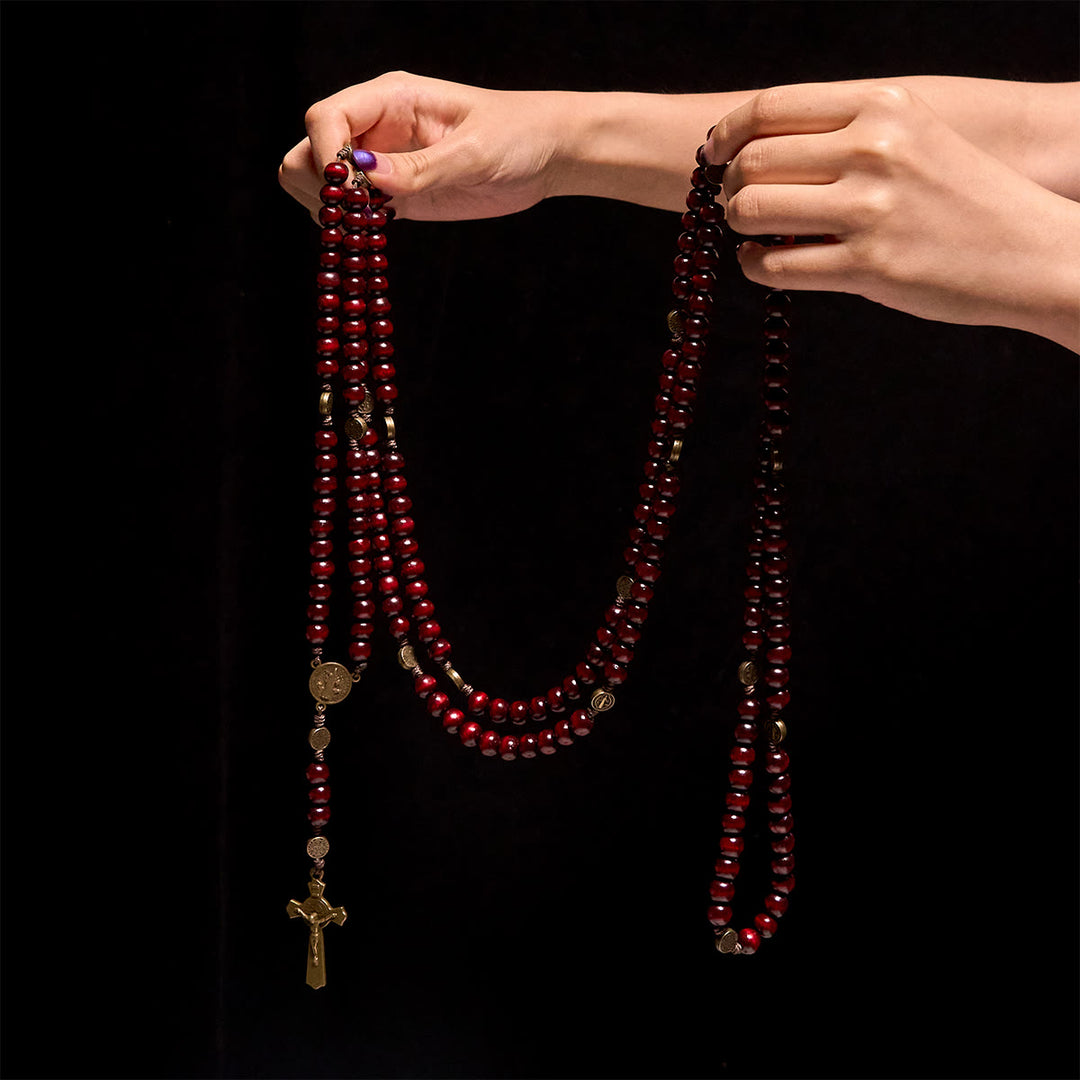 Christianartworkshop Rosario de madera de olivo de la década 15/20 con diseño de San Benito, crucifijo y cadena para la cintura: devoción divina en doble uso. - image 23
