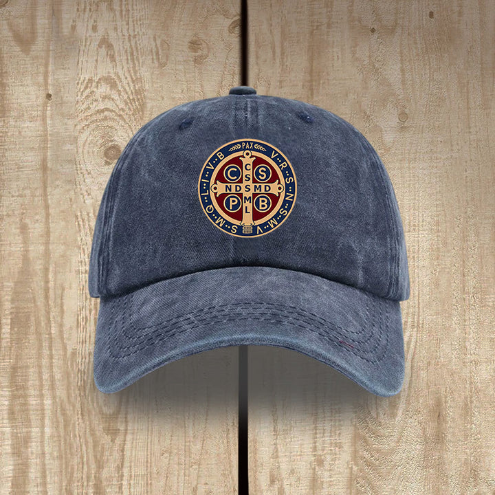 Christianartworkshop Gorro de algodón lavado con la cruz de la Santa Protección de San Benito - Azul marino - image 0