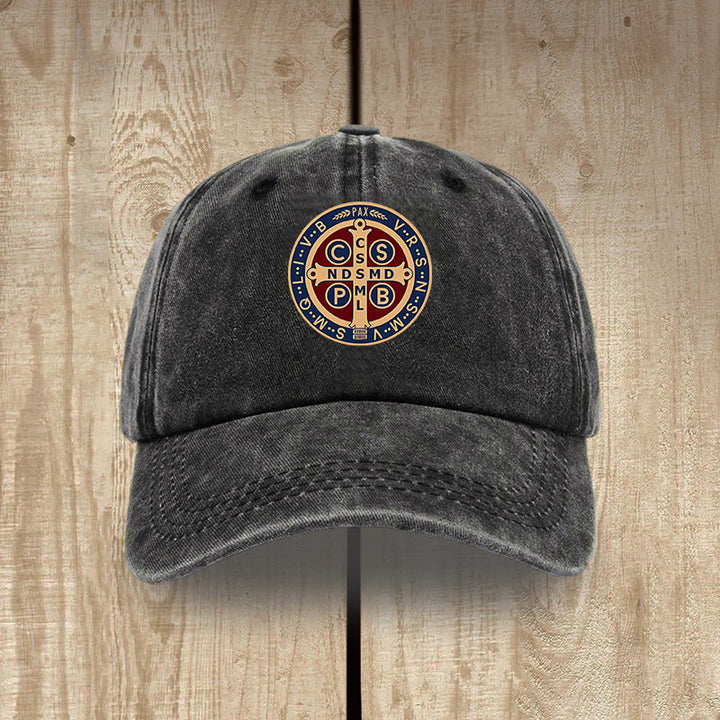 Christianartworkshop Gorro de algodón lavado con la cruz de la Santa Protección de San Benito - Negro - image 1